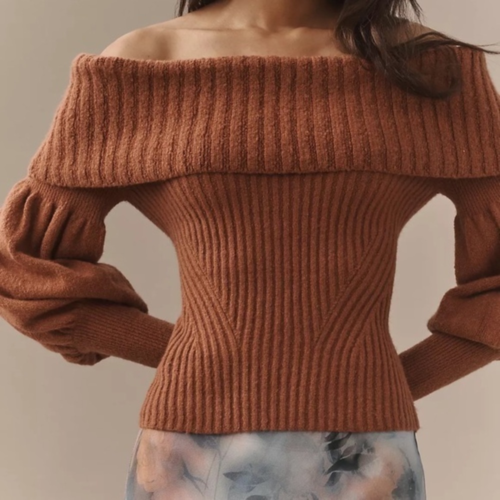 Anthropologie The Tessa Off-The-Shoulder Puff-Sleeve Sweater